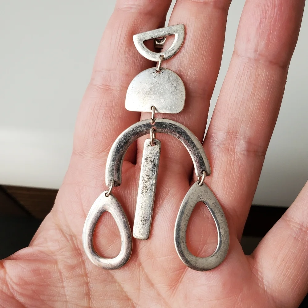 Silver tone boho dangle earrings - Picture 2 of 4